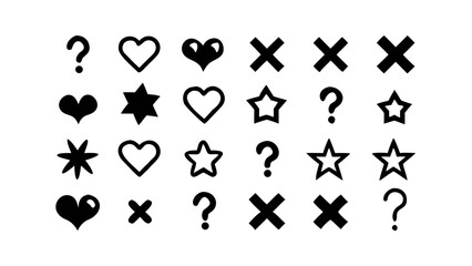 Question mark, heart, star, cross decorative design element with question mark, heart, star, cross, shape, symbol, icon and sign