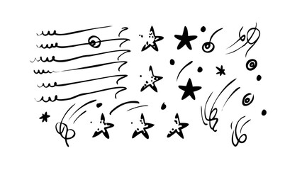 Obraz premium Hand drawn doodle stars and decorative elements for creative design, celestial magic, space, night sky, galaxy, universe, astronomy, and artistic projects