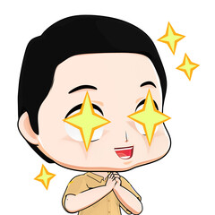 Adorable 3D chibi cartoon character with star eyes sparkling expression, kawaii style illustration, great for emoji, comics, mascot, and fun design.
