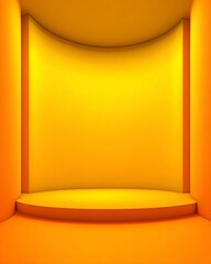 Digitally Rendered Yellow-Orange Room with Circular Platform