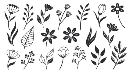 Set of hand drawn floral elements for design, vector illustration collection of botanical elements for decoration, card, pattern, and invitation