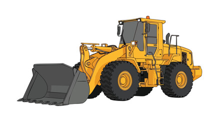 Conceptual illustration of a yellow front-end loader against a plain background on white canvas