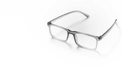 wide screen grey eye glasses frame isolated on a white background