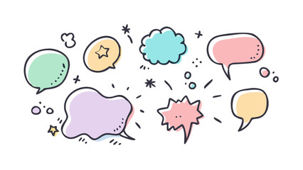 Set of handdrawn speech bubbles with different shapes and expressions, perfect for adding a touch of creativity and personality to your designs