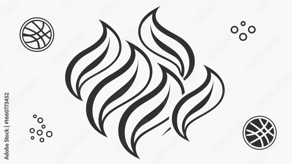 Poster abstract black and white design featuring stylized leaves and circular shapes, creating a decorative
