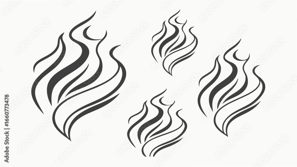 Poster collection of four abstract flame designs, perfect for adding a touch of energy and heat to any proj