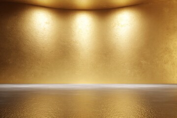 Gold Wall with Spotlights and Reflective Floor