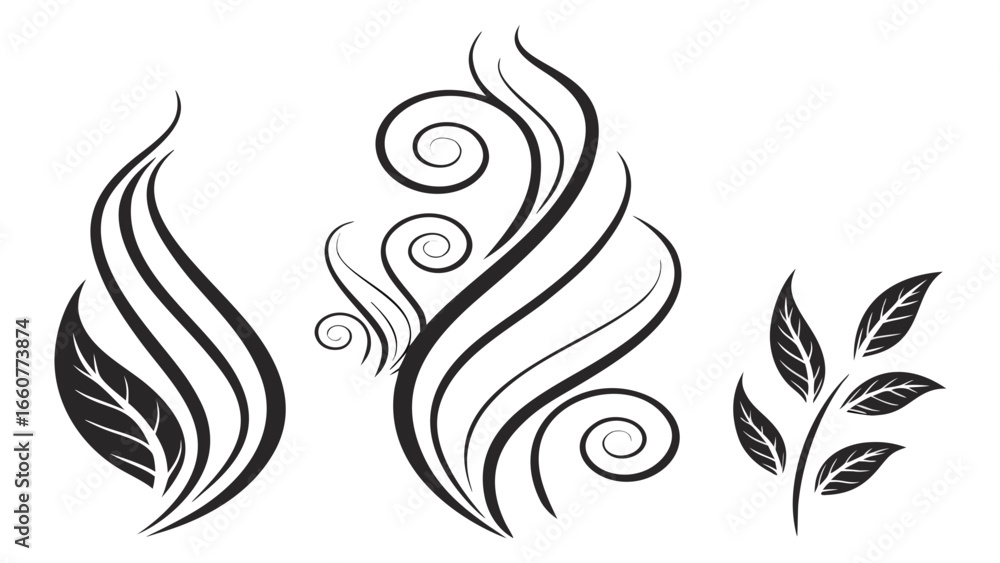 Poster elegant black and white floral design elements with swirls and leaves for creating decorative patter