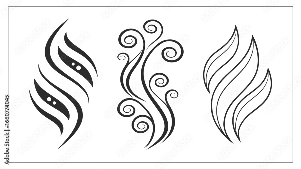 Poster elegant decorative elements with swirling scrolls and abstract shapes, perfect for graphic design an