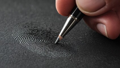 Fingerprint being analyzed with pencil, forensic science