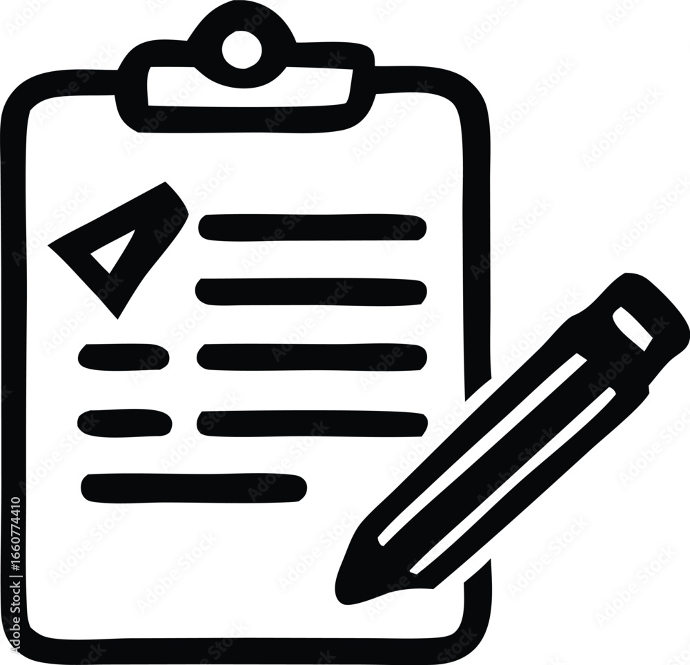 Poster iconic clipboard and pencil graphic representing tasks checklists notes and business planning essent