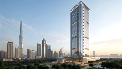 Fototapeta premium Tall buildings and skyscrapers in a city on a clear day view