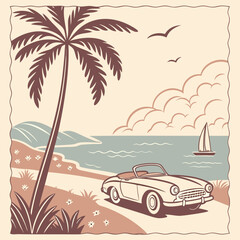retro car on the beach