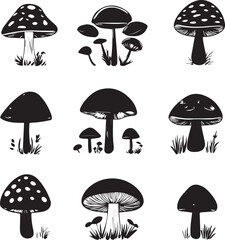 Variety of Wild Mushroom Silhouettes Set