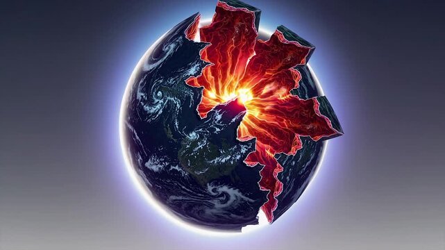 3D Animation of Earth Cutaway Showing Molten Magma Core and Inner Layers