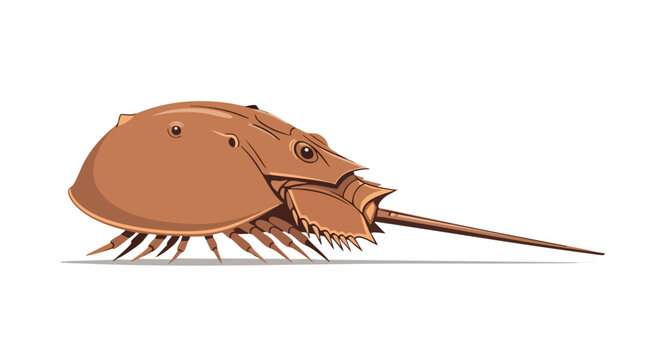 Detailed cartoon illustration of a horseshoe crab, showcasing its unique anatomy, segmented body, and distinctive telson against a clean, white