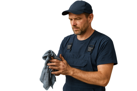 man holding a cleaning cloth