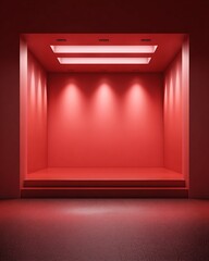 Red Display Case Interior with Recessed Lighting