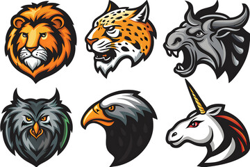 wild animals heads logo mascot set lion tiger isolated on white background, png, ai generated.