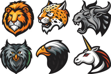 wild animals heads logo mascot set lion tiger isolated on white background, png, ai generated.