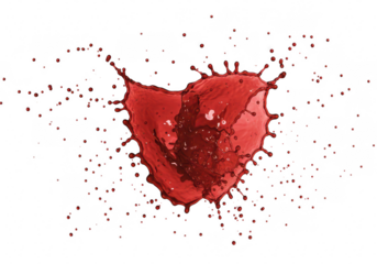 Red heart shape paint splash isolated on transparent background