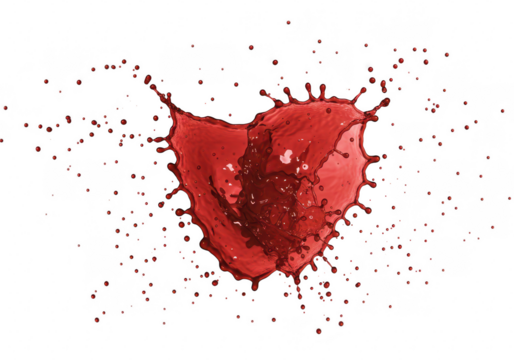 Red heart shape paint splash isolated on transparent background