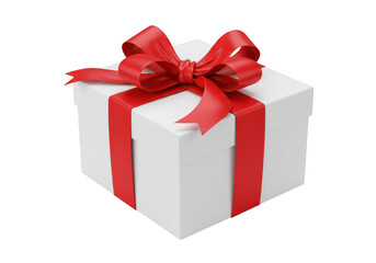 Obraz premium White gift box with red ribbon and bow isolated on transparent background