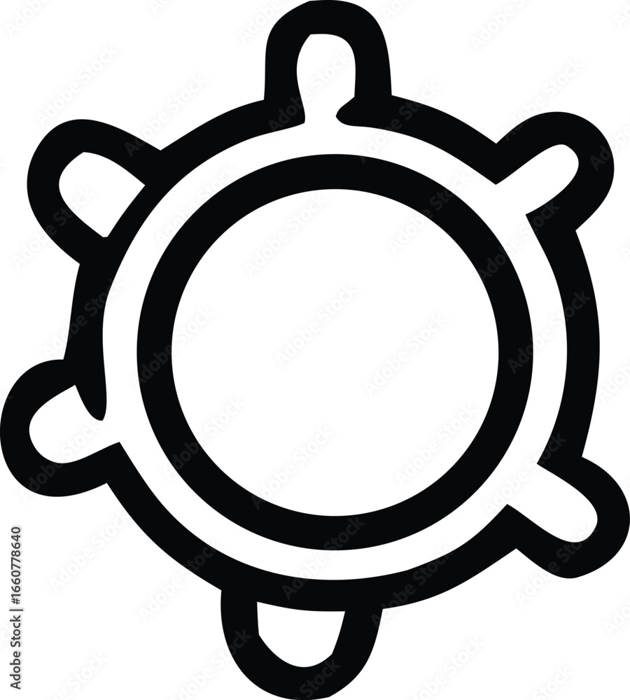 Poster abstract circular geometric symbol with outward extending curved arms for branding and graphic desig
