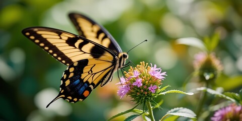 Naklejka premium Swallowtail Butterfly Pollinating Mint