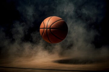 Obraz premium Basketball Floating in Dark Atmospheric Environment with Dramatic Clouds