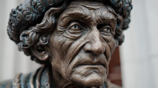Detailed Bronze Sculpture of an Elderly Man with Expression with ai generated