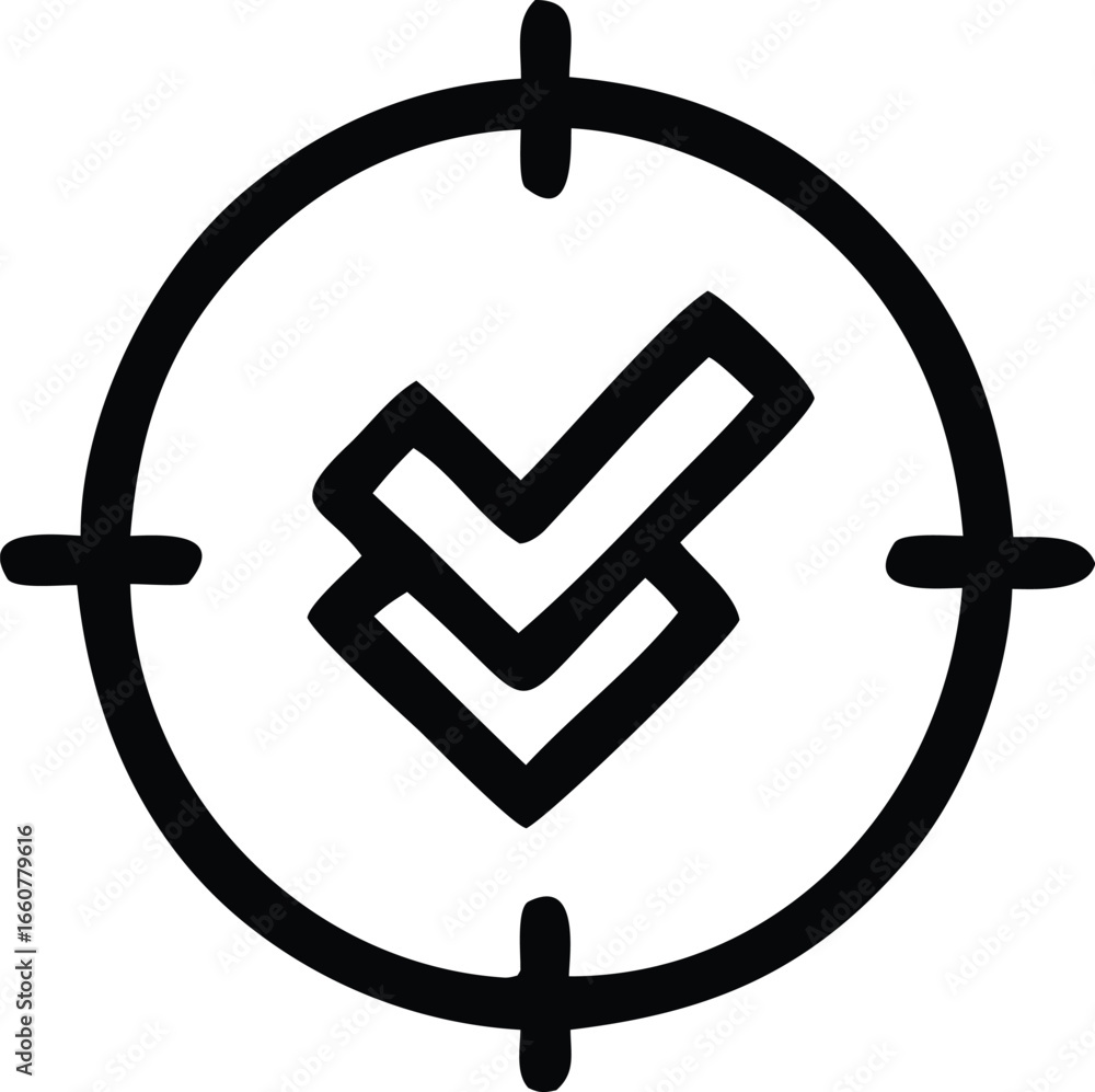 Poster precision checkmark within a target symbol representing accuracy success and goal achievement in a s