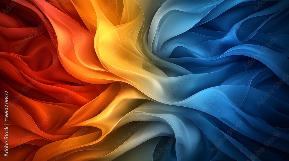 Poster the image displays an abstract, flowing background with a gradient of warm and cool colors shifting 