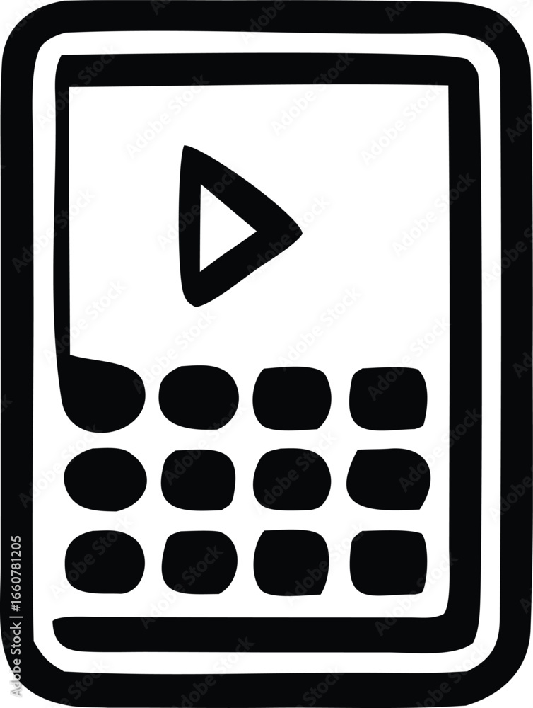 Aufkleber hand-drawn play button icon on mobile device screen symbolizing digital media and entertainment play