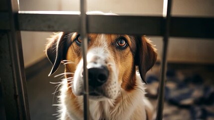 Sad Dog Behind Bars Looking Out
