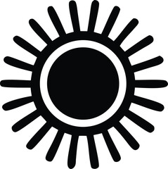 Simple black sun icon with rays and inner circle symbol for cosmic celestial day energy and light representation