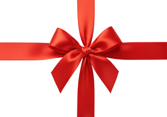 Red satin ribbon bow isolated on transparent background