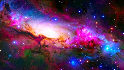 Vibrant cosmic cloudscape showcasing celestial colors and stellar brilliance in deep space