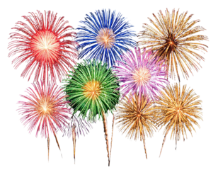 Dynamic Fireworks Display in Multicolor Streaks, isolated on transparent background PNG