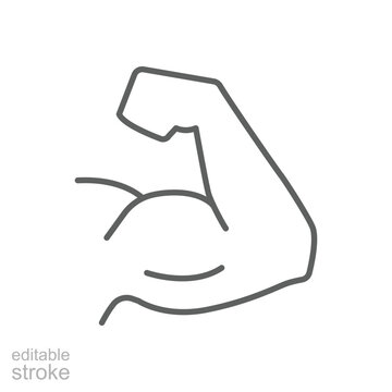Arm icon. Simple outline style. Muscle, strong, power, protein, strength, bicep, man, hand, flex, body, muscular, exercise, health concept. Thin line symbol. Vector isolated design editable stroke