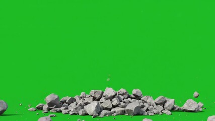 Dynamic Cascade of Falling Rocks and Debris Tumbling Down on a Green Screen Background