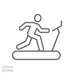 Man on treadmill icon. Simple outline style. Running, machine, fitness, people, gym, sport, training, exercise, person, health concept. Thin line symbol. Vector isolated design editable stroke