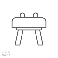 Gymnastics, vaulting horse icon. Simple outline style. Sports equipment, performing swinging movements with legs, gymnastic exercises concept. Thin line symbol. Vector isolated design editable stroke