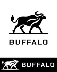 Stylized black buffalo logo design with bold horns and dynamic body shape