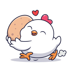 Cute Chicken Eating Chicken Cartoon Vector Icon Illustration. Animal Food Icon Concept Isolated Premium Vector. Flat Cartoon Style