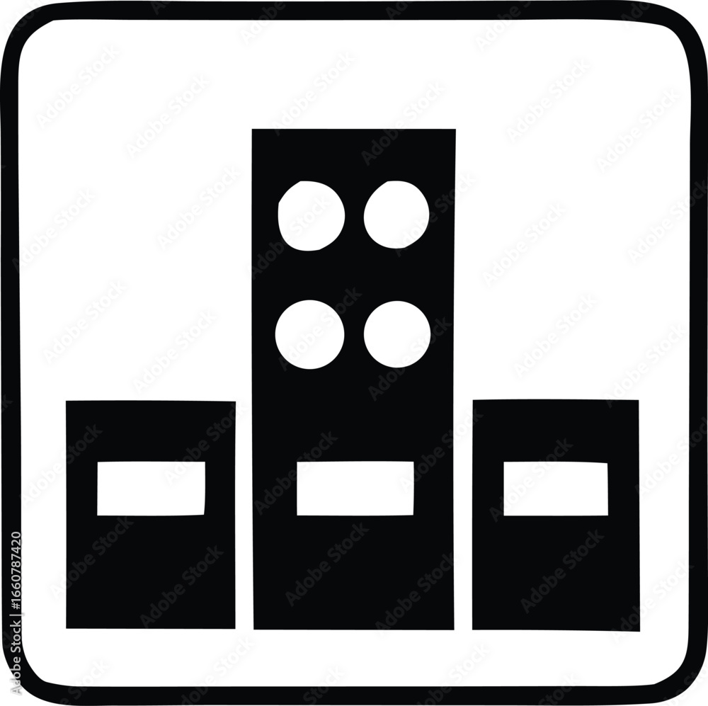 Poster abstract black and white icon representing multiple buildings with windows creating a modern urban a