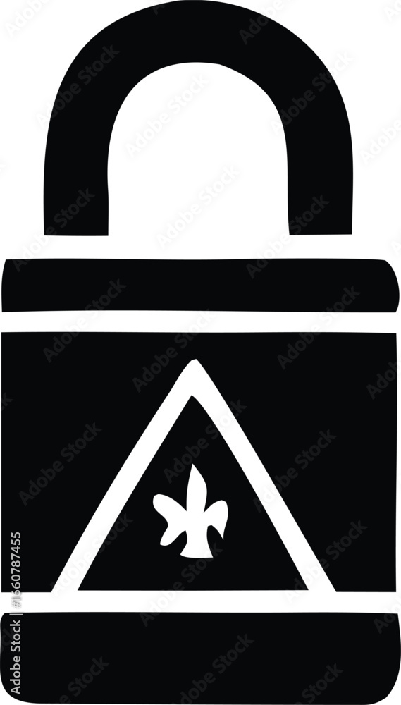 Poster abstract black and white geometric lock symbol with internal motif secure access protection concept 