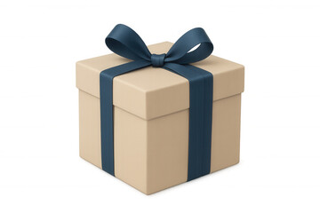 Obraz premium Beige gift box tied with navy blue ribbon, sitting against transparent backdrop, signaling elegant celebration readiness