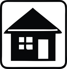 Simple black and white house icon with window and door symbolizing home real estate property and residential living