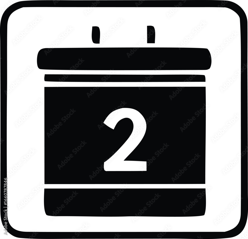 Aufkleber simple black and white icon of a calendar displaying the number 2 ideal for timelines events plannin